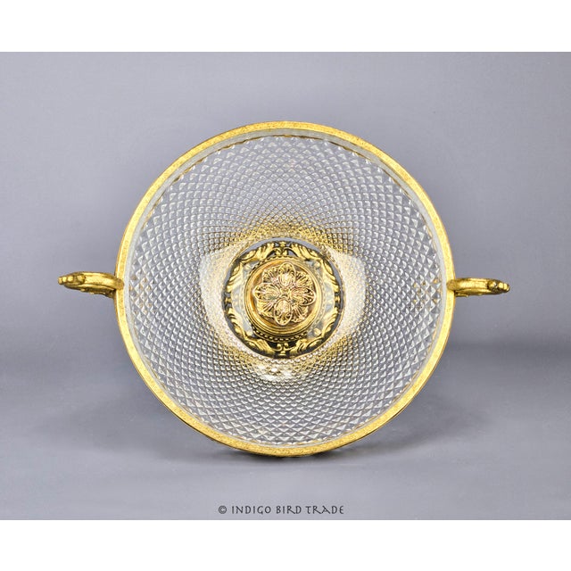 Antique French Gilt Filigree Metal and Crystal Cut Compote With Handles For Sale - Image 9 of 9