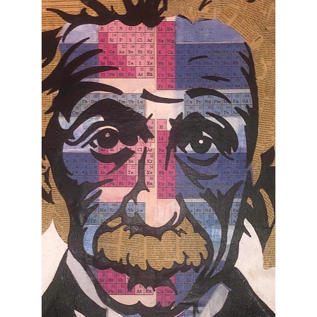 Shepard Fairey Sale! 80s Original Vintage Pop Art Albert Einstein Periodic Table Face Mixed Media Art Collage Portrait Painting by Muralist B. B. For Sale - Image 4 of 10