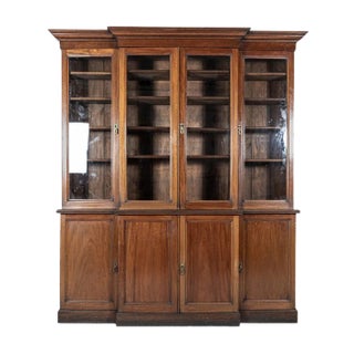 19th Century Glazed Mahogany Breakfront Bookcase For Sale