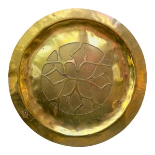 Vintage Rustic Moroccan Style Brass Tray / Plate - 9.75” For Sale