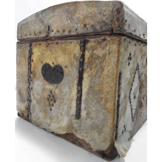 Rustic 19th Century Spanish Colonial Trunk Covered in Hide For Sale - Image 3 of 11