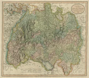 Hand-Colored Map of the Swabia Region of Germany, 1799