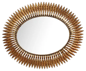 Mid-Century Spanish Gilt Metal Sunburst Mirror with Leaf Motif, 1960s