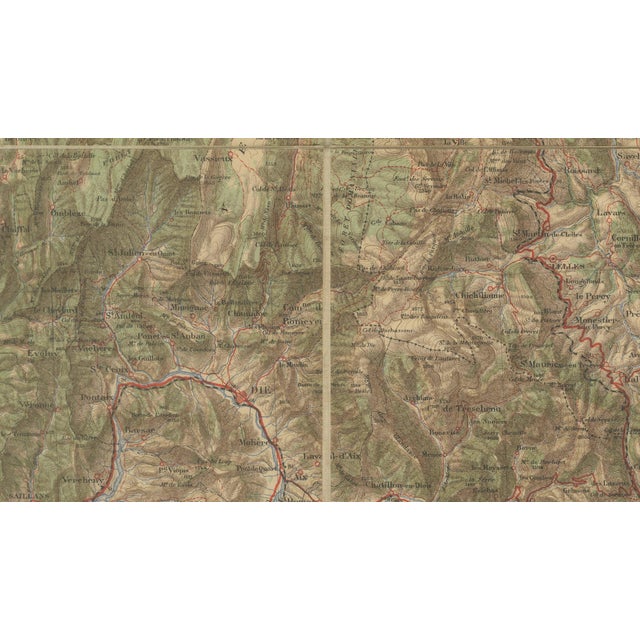 Gold Antique French Alps Map of Albertville & Briançon by Edward Stanford, 1908 For Sale - Image 8 of 10