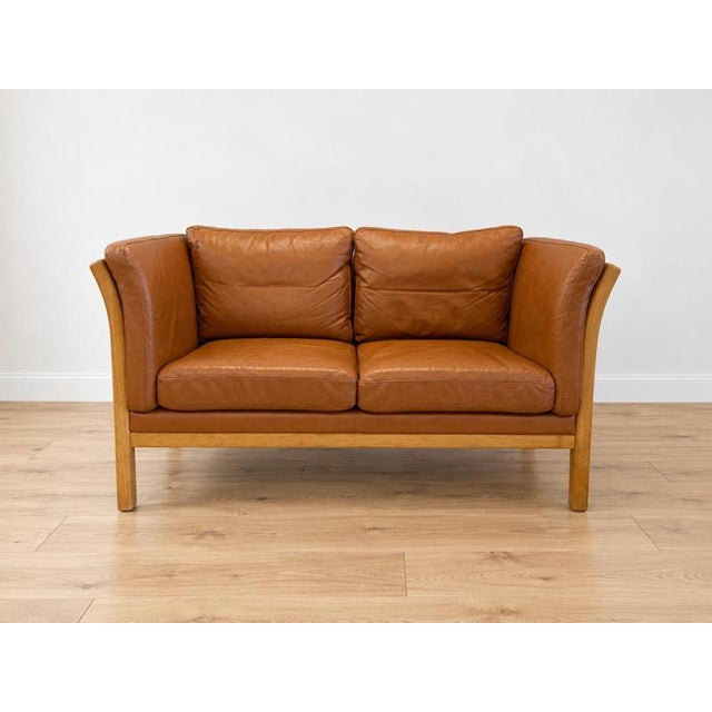 Vintage Danish Two Seater Sofa in Cognac Leather with Oak Frame For Sale - Image 11 of 11