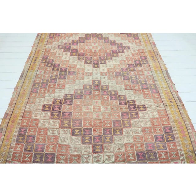 Textile Mid 20th Century Sardes Nomads Embroidery Kilim Rug For Sale - Image 7 of 13