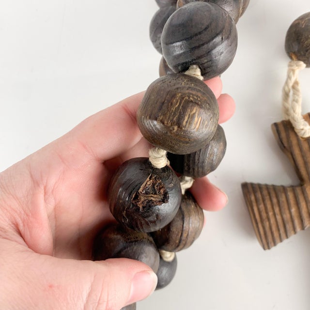 Long Vintage Swiss Dark Wooden Carved Monks Prayer Beads Cross Heart Iconography For Sale - Image 9 of 9