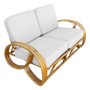 1950s Restored Mid-Century 3-Strand 3/4 Round Pretzel Arm Rattan Sectional Loveseat