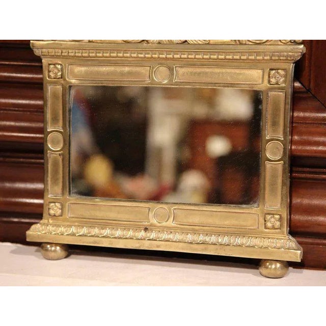 19th Century French Repoussé Brass Wall Mirror With Cherub Crest For Sale - Image 4 of 7