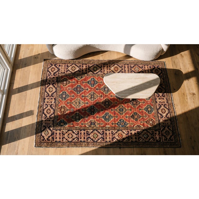 Textile 1890s Red Geometric Antique Caucasian Kuba Rug 3'3" X 4'4" Knotted Wool Carpet For Sale - Image 7 of 7