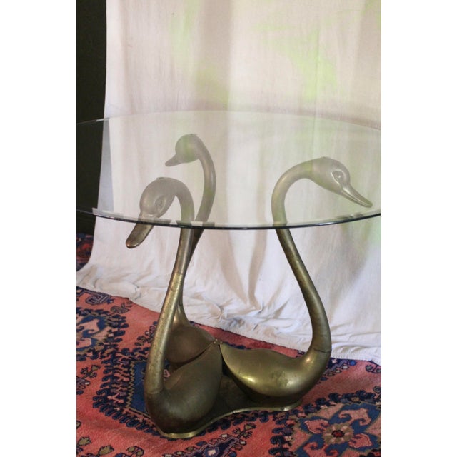Large Brass Swan Dining Table With a Glass Top From the 1970s For Sale - Image 6 of 18