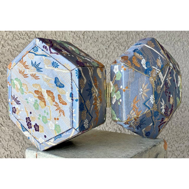 Circa 1950 Japanese Nishijin Ori (Silk Brocade) Hexagonal Trinket Box With Brass Latch For Sale - Image 11 of 12