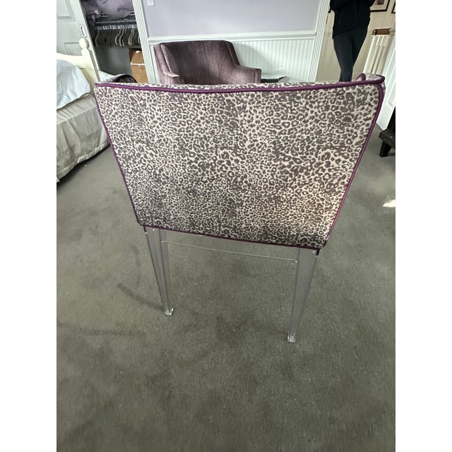 Contemporary Transitional Lavender Geometric Wing Back Chair With Lucite Base For Sale - Image 3 of 7