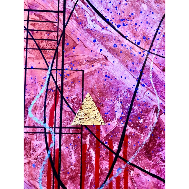 Plastic Sonja Kuhfahl, Acrylic Abstract Colorful Contemporary Gilt Collage Painting Gold Leaf Gilding, 1991 For Sale - Image 7 of 9