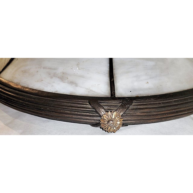 White Antique Curved Slag Glass Bronze Lamp Shade For Sale - Image 8 of 9