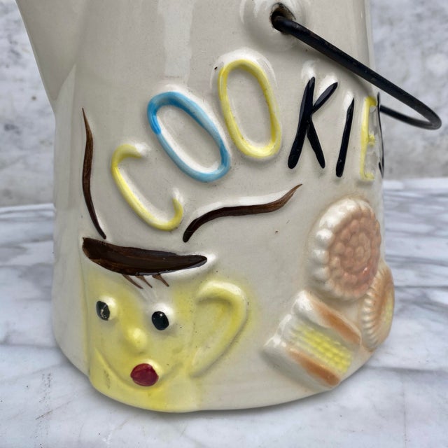 Vintage American Bisque Porcelain Coffee Pot Cookie Jar W/ Metal Handle