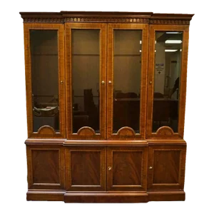 Councill Craftsmen Highly Inlaid Flame Mahogany Breakfront
