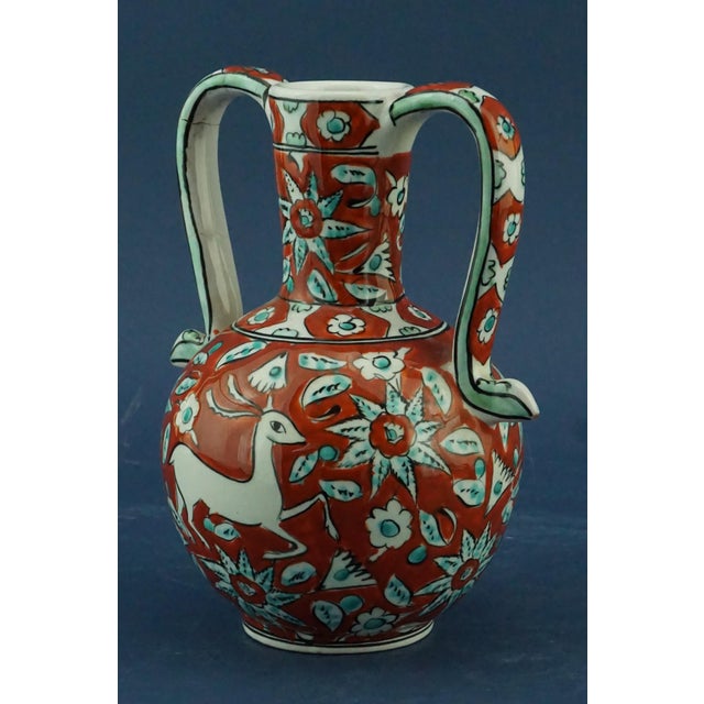 20th Century Ceramic Vase with Iznik Decoration and Stylized Ibex by Icarus Rhodes, Greece, 1950s For Sale - Image 6 of 18