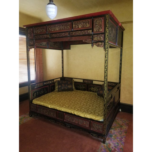Antique Chinese Qing Dynasty Hand Carved Wedding Bed For Sale - Image 14 of 14