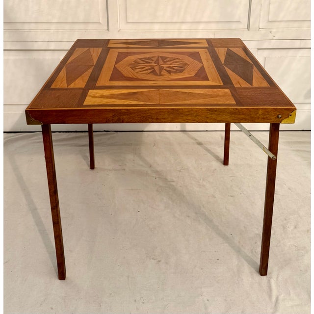 Vintage Handcrafted Folding Game Table With Marquetry Compass Star Top For Sale - Image 11 of 12