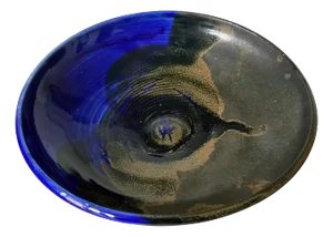 Large Ceramic Shallow Bowl with Brilliant Blue Glaze by Toshiko Takaezu