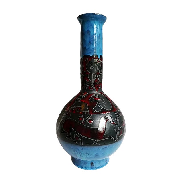 Italian Ceramic and Enamel Vase by Tosin for Etruria, 1950s For Sale