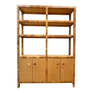 Bielecky Brothers Cane Rattan Double Etagere With Bottom Cabinets