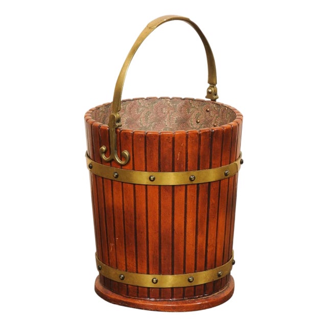 English 19th C. Brass & Wood Bucket W/ Handle For Sale