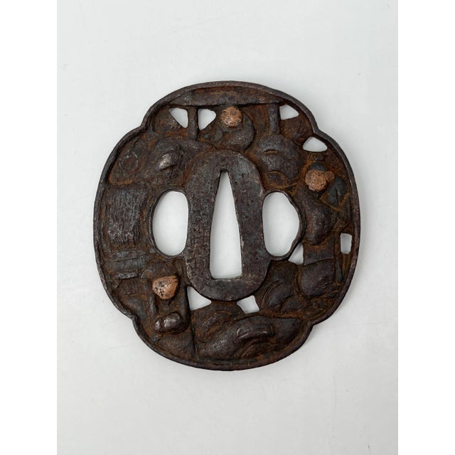 Antique Japanese Samurai Sword Hilt – Iron Tsuka With Engraved Floral Motifs For Sale - Image 4 of 7