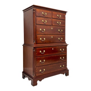 Lexington Banded Mahogany Chippendale Chest on Chest For Sale