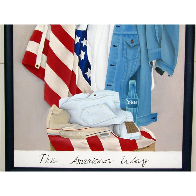 1990s 1994 “The American Way” Oil on Canvas, Signed Nele Dobes — Framed Americana Still-Life (25.5" × 19.5") For Sale - Image 5 of 12