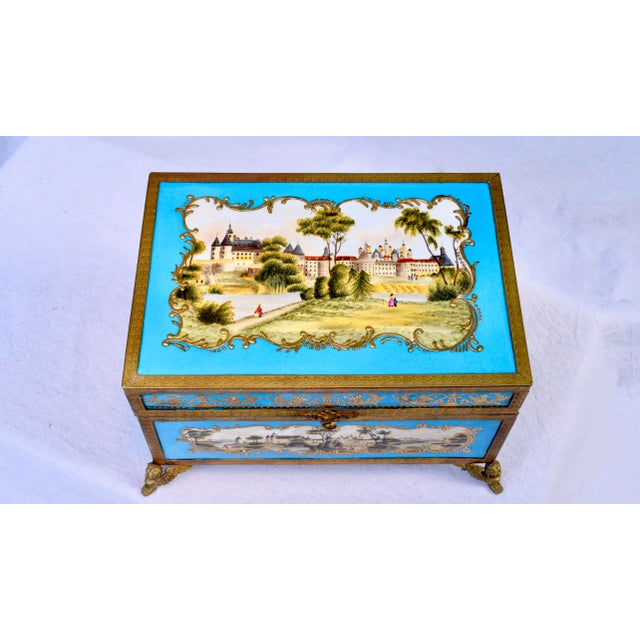 French Celeste Sevres Style Porcelain Jewelry Casket For Sale - Image 3 of 10
