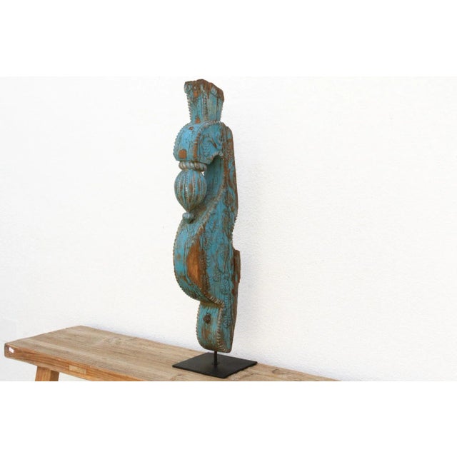 19th Century Blue Peacock Wooden Corbel For Sale - Image 9 of 11