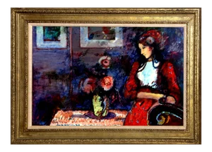 Donald Roy Purdy, Lady in Red, Framed Oil on Masonite
