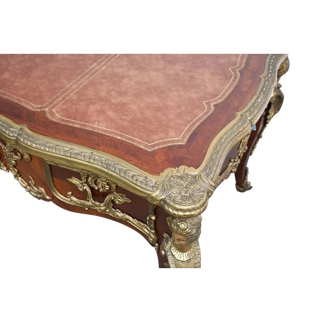 1950s Leather Top Large Fine 20th C French Bureau Plat. Writing Desk. For Sale - Image 5 of 6