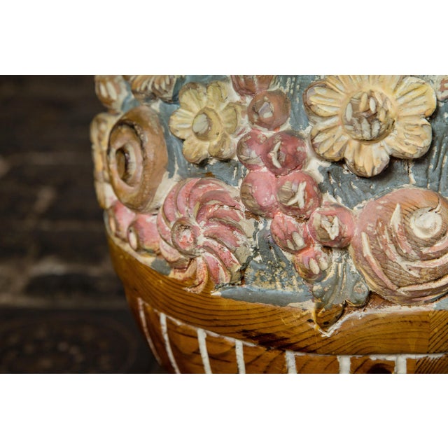 Wood Hand Carved Wood Floral Ball Table by Sarreid Ltd For Sale - Image 7 of 11