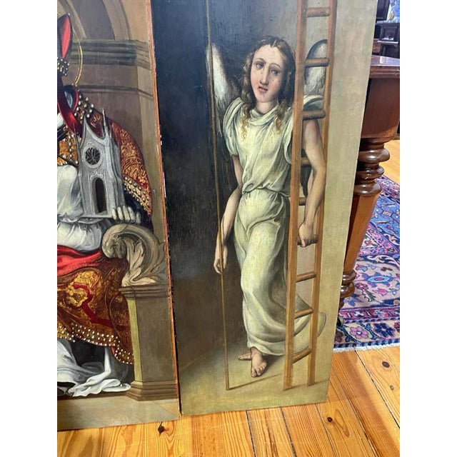 Spanish School Artist, Annunciation Triptych, 17th Century, Oil on Canvas For Sale - Image 13 of 14