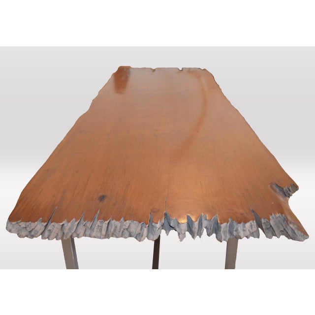 Andrianna Shamaris Live Edge Teak Wood Single Slab Dining Table For Sale - Image 4 of 5