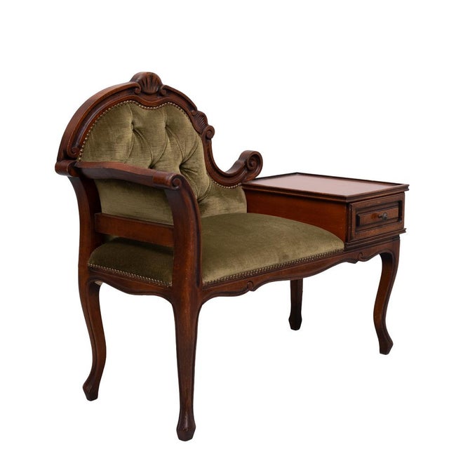 Telephone Bench in Green Velvet, 1960s For Sale - Image 6 of 11