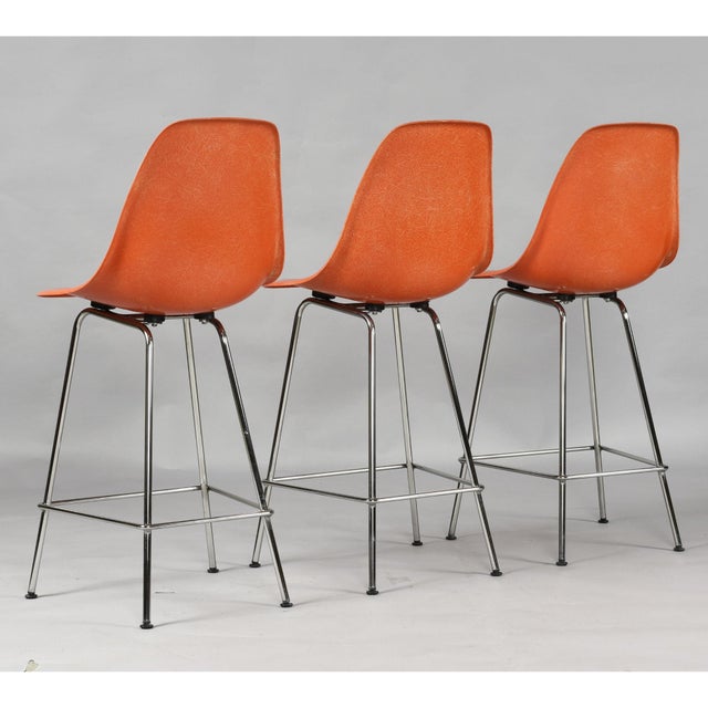 Charles Eames for Herman Miller Orange Fiberglass Counter Height Stools For Sale - Image 6 of 18