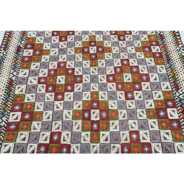 Vintage Bergama Nomads Kilim Embroidered Rug For Sale - Image 6 of 13