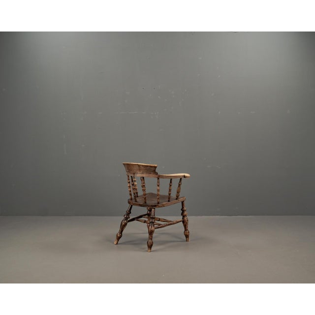 Antique English Elm Wood Captains Chair, 1890s For Sale - Image 5 of 18