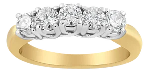 18K Yellow Gold 1.0 Cttw 4 Prong Set Round Cut Diamond Step up 5 Stone Ring Band (F-G Color, SI1-SI2 EVS1010