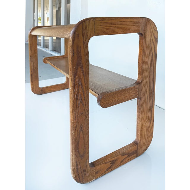 1970s Lou Hodges Mersman Waldron Oak Glass Console Table, 1970s For Sale - Image 5 of 7