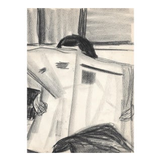 1950s Virginia Spencer Lady Reading Newspaper Drawing For Sale