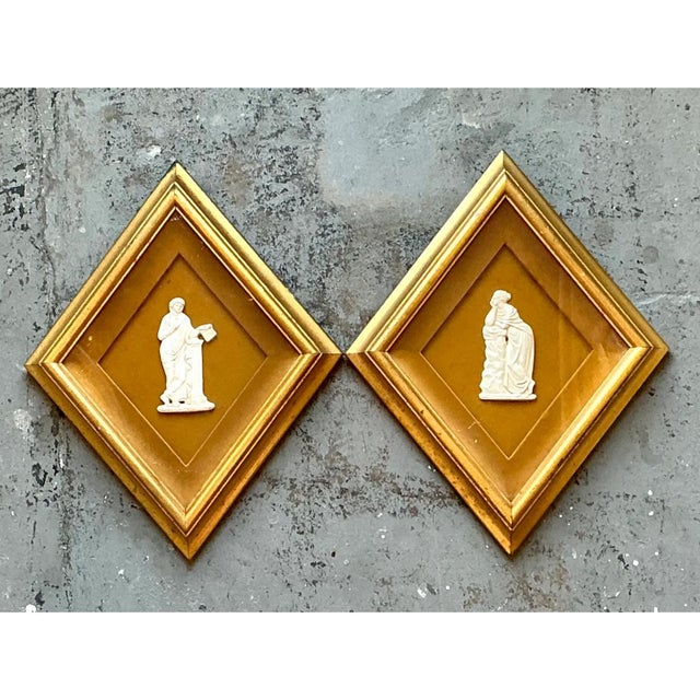 Mid 20th Century Vintage Gilt Framed Porcelain Reliefs - Set of Two For Sale - Image 5 of 12