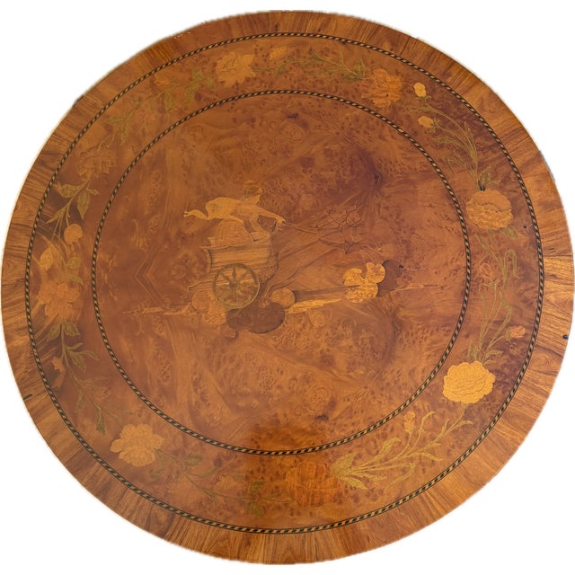 Italian Marquetry Burlwood Center Table With Custom Glass Top For Sale - Image 4 of 17