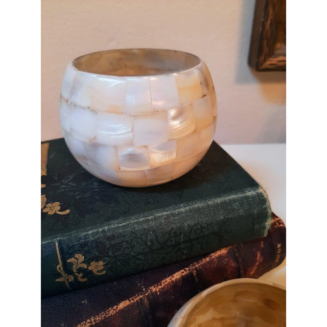 Mother of Pearl Mosaic Candle Holders Set For Sale - Image 4 of 5