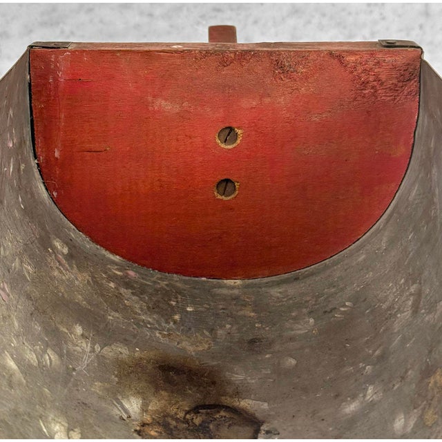 Antique Primitive Farmhouse Red Wood & Galvanized Barn Feed Ice Scoop For Sale - Image 6 of 11