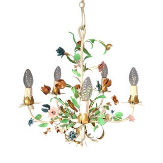 Italian Toleware Floral Chandelier, 1960s For Sale